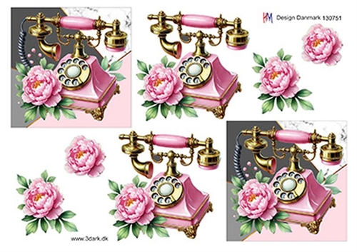 3D Lyserød telefon med blomster